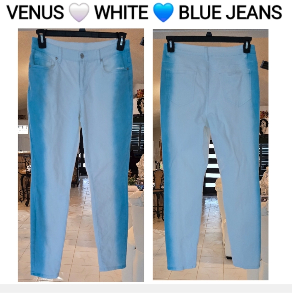 Venus Chic Ombré Skinny Jeans in White and Blue, Size 10